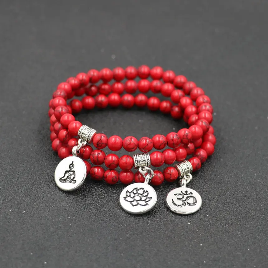 Минимализм стили Красный камень браслет Будда из бусин для мужчин и женщин удача