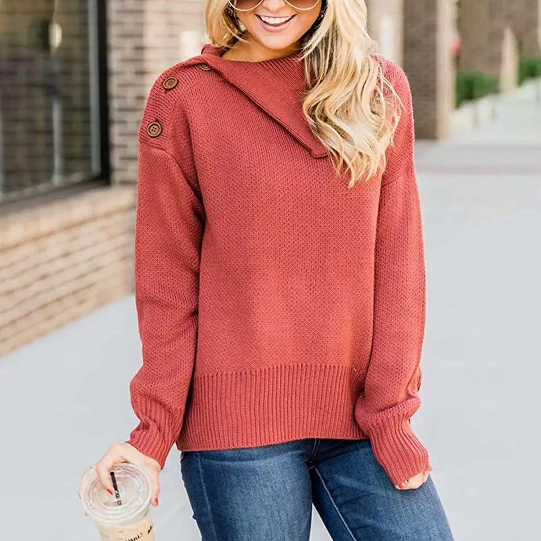 LASPERAL Women Sweaters Loose Pullover Minimalist Knitted Turndown Collar Autumn Winter Ladies Vintage Jumpers Tops | Женская одежда