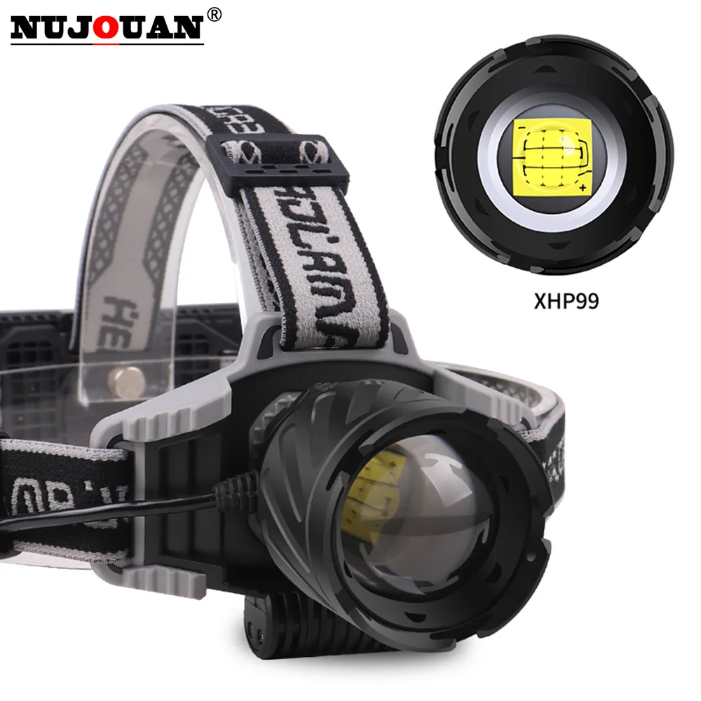 

LED Headlamp Fishing Headlight XHP99 5 Modes Zoomable Waterproof Super Bright Camping Light Powered by 2x18650 Charge Batteries