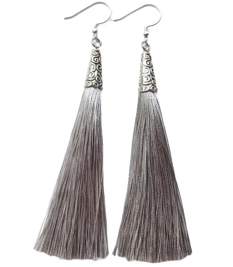 Женские богемные серьги с кисточками длинные висячие из хлопка и шелка вечерние
