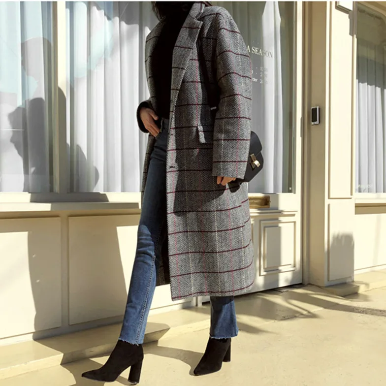 Женское твидовое пальто до колена с воротником-стойкой | Женская одежда