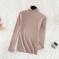 solid knitted sweater women long sleeve top 2022 autumn winter korean half turtleneck curl sweaters pullover base slim pullover