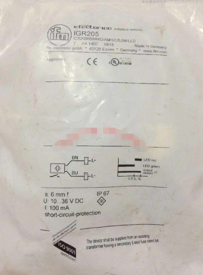 Новый бесконтактный переключатель IFM IGR205 IGB2006BARKG/AM/SC5.0M светодиодный LED 1 шт.
