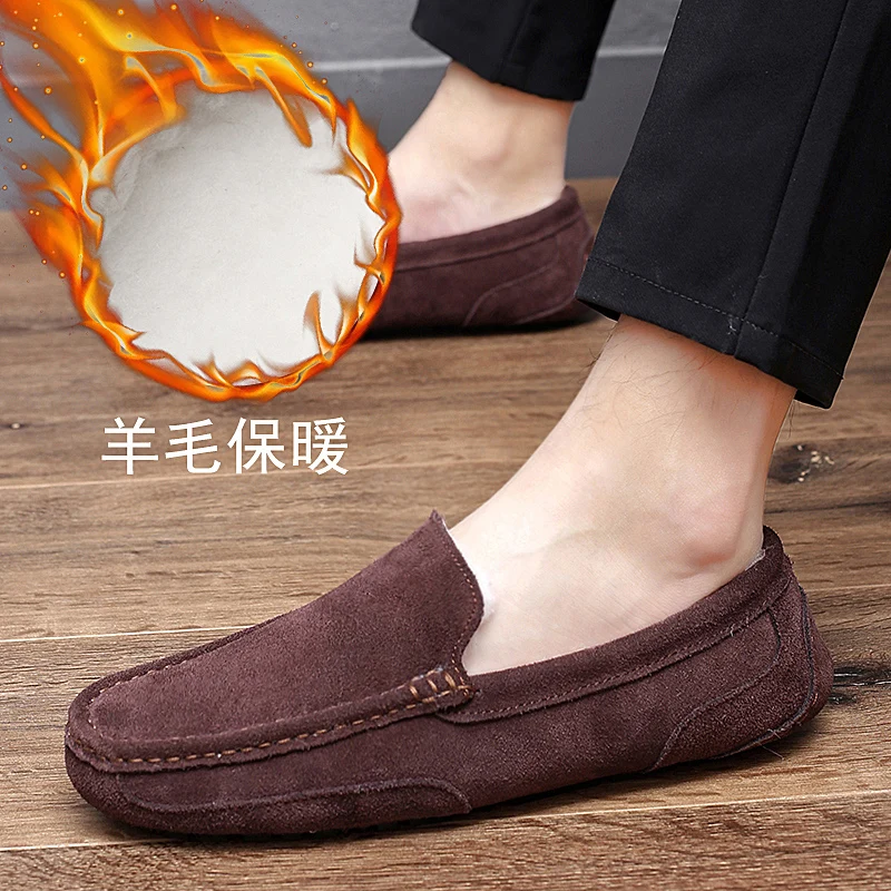 

Genuine leather men's casual shoes luxury brand 2021 men's loafers warm slip on black driving shoes plus size 38-47 men shoes