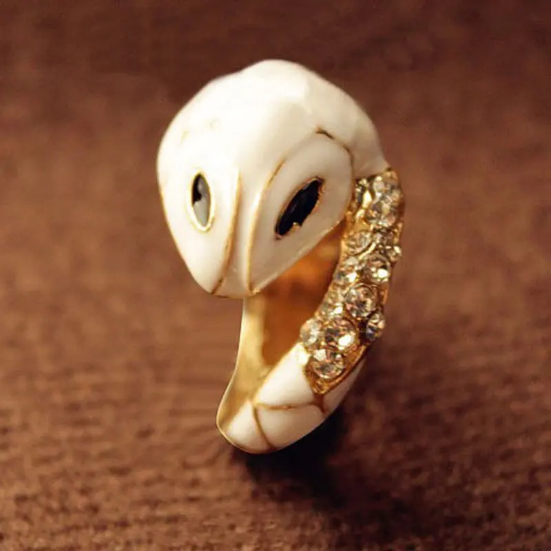Маленький милый кристалл белая змея кольцо с изображением животного золотые