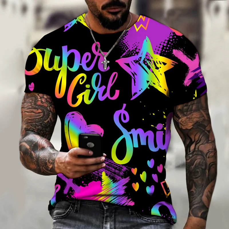 

International 2021 New Hip-hop Retro Street Men's Graffiti 3D Printing Art T-shirt Funny 3D Oversized T-shirt Men's Jersey