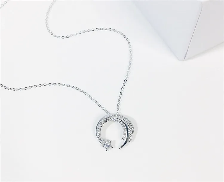 Moon Star ожерелье из стерлингового серебра 925 пробы, метеор, сад, скольжение, падающий Метеор, микро-инкрустированная Цепочка-ключица, темперамент, Женское Ожерелье