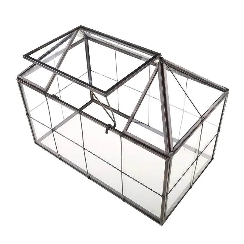 

594B Glass Terrarium Jewelry Box Clear Glass Box Geometrical Box ,House Shape Close Glass Geometric Terrarium Tabletop Succulent