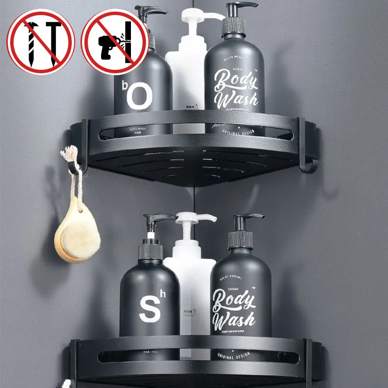 

Corner Shelf Bathroom Storage Shelves Aluminum Toilet Triangle Towel Storage Wall-Free Punching Shower Rack Bathroom Accessories