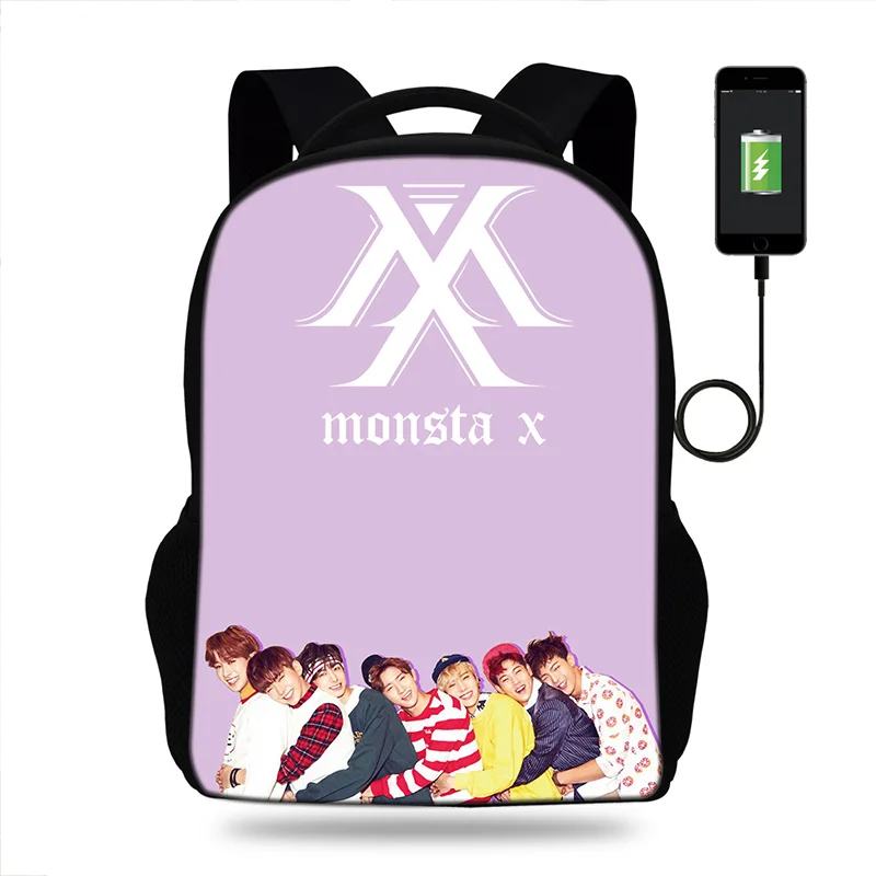 Модный женский рюкзак Monsta X с usb зарядкой рюкзаки для подростков школьные сумки