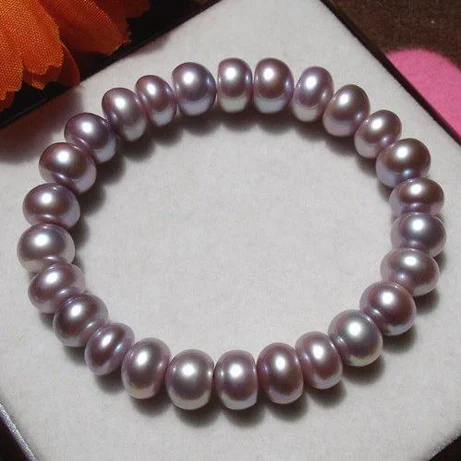 

New Arrival Unique Pearls Jewellery AA 8-9MM Purple Natural Freshwater Pearl Elastic Bracelet Charming Women Gift