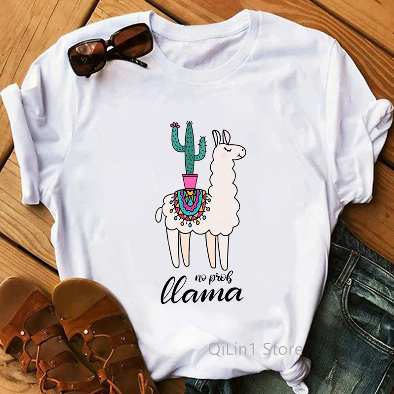 Женская футболка harajuku kawaii Alpacas с принтом животных Забавные футболки женские