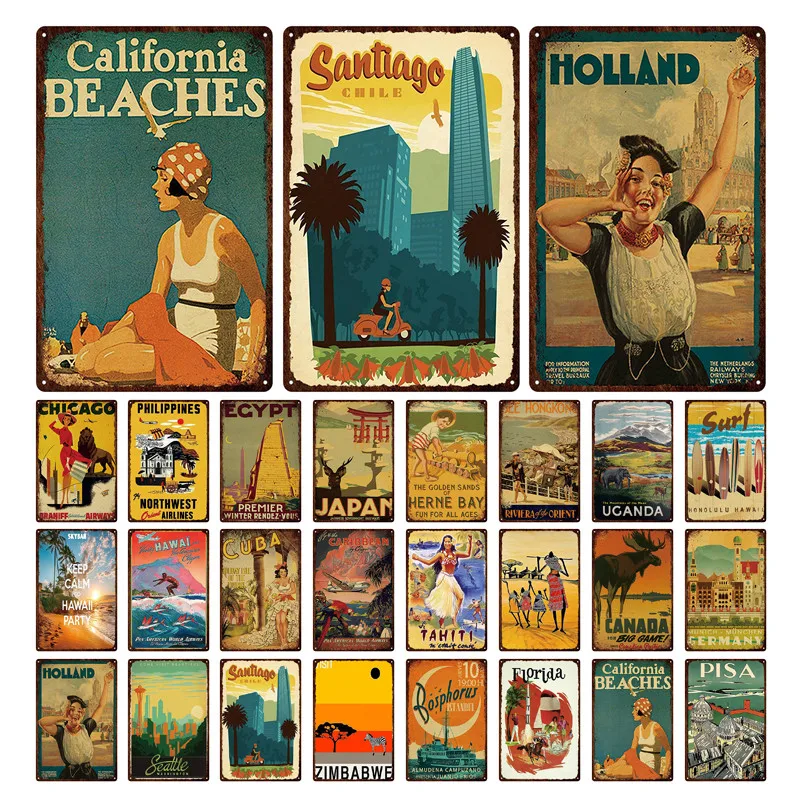 

Retro Travel City Decorative Plaque World Famous City Architectural Attractions Tourism Metal Tin Sign Iron Painting 20*30cm