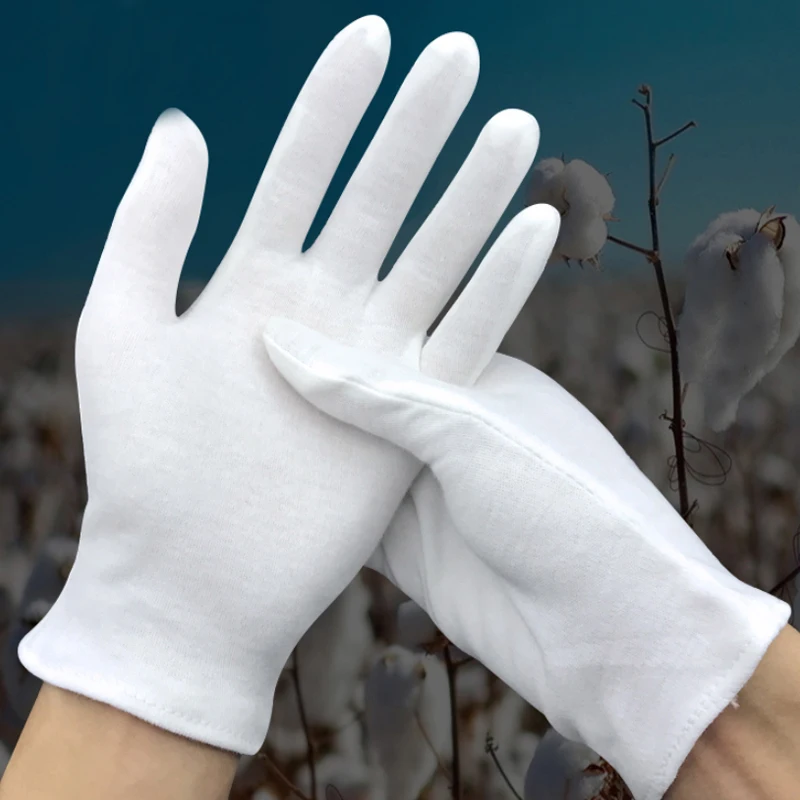 

12Pairs White Cotton Work Gloves For Dry Hands Handling Film SPA Gloves Ceremonial Inspection Gloves Household Cleaning Tools