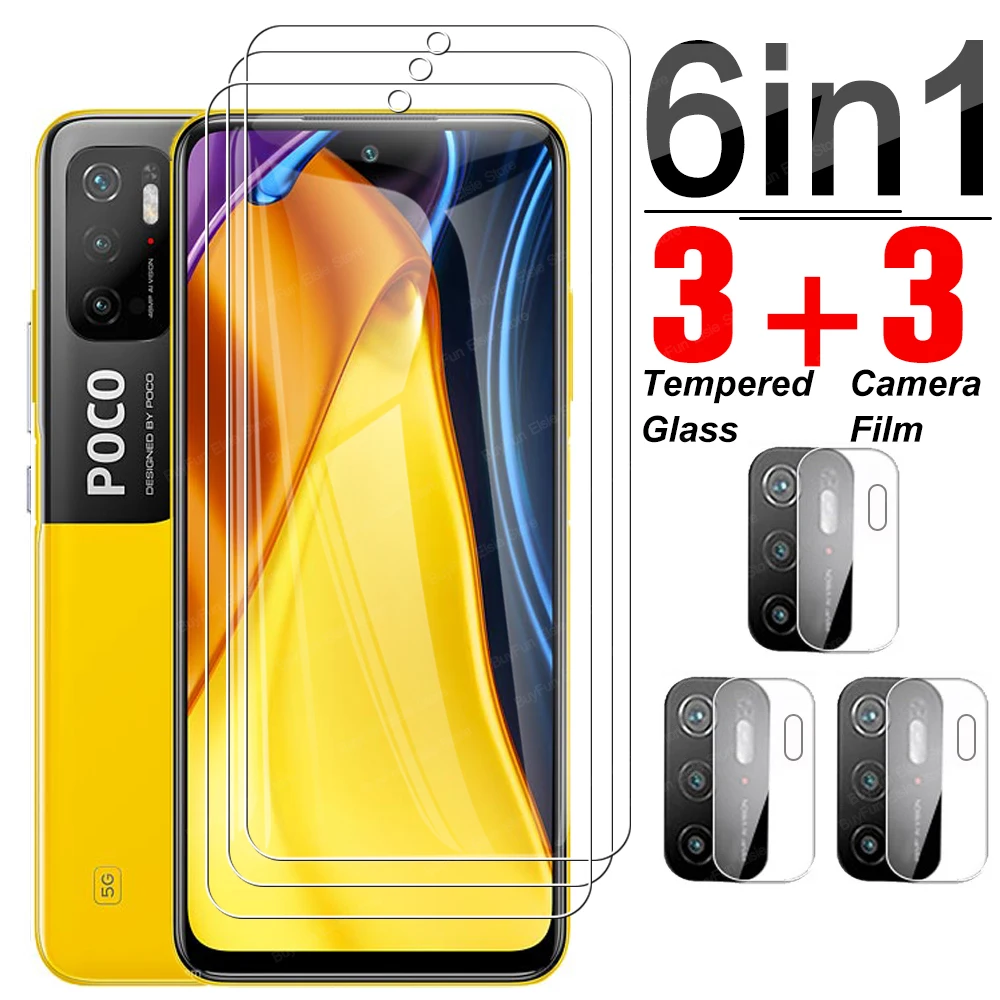6 in 1 Tempered Glass For Xiaomi Poco m3 pro 5G Full Cover Screen Protector Lens Film For mi poco f3 x3 nfc Safety Glass