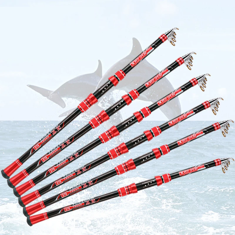 Portable Fishing Pole  2.1-4.5M Movable wheel seat Fishing Rod Tough Carbon Fiber Telescopic Travel Sea Boat Rock Fishing Rod