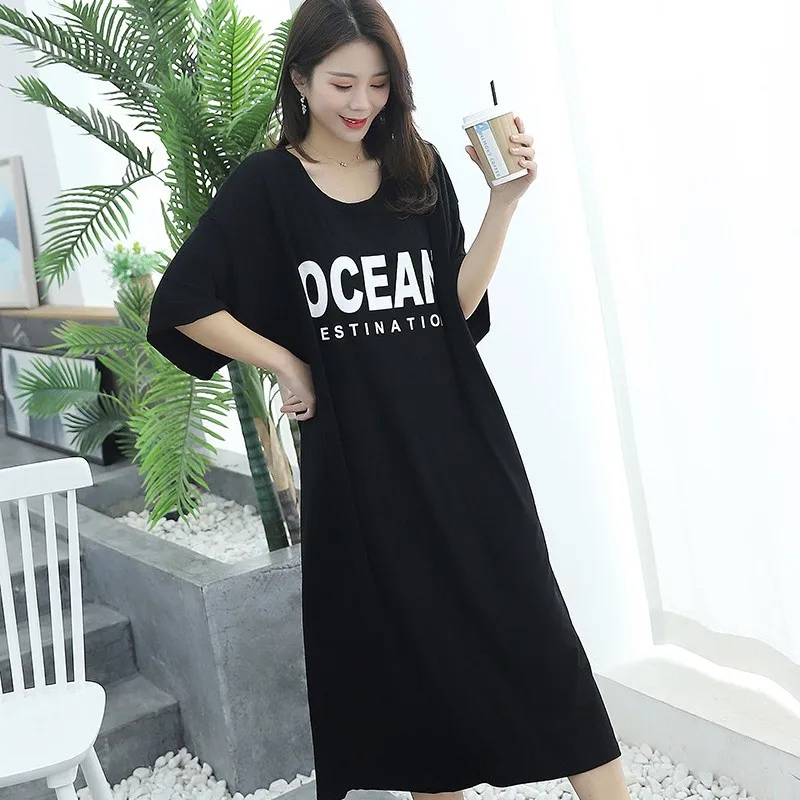 

Cotton Nightgown Female Half Sleeve Sleepwear Night Dressing Sexy Print Letter Nightwear Home Clothes Lounge Sleepdress Homewear
