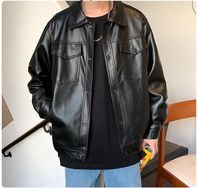 

Privathinker Men Spring Black Soft Faux Leather Jacket 2020 Mens Hip Hop Jacket Leather Male Oversize Streetwear Pockets