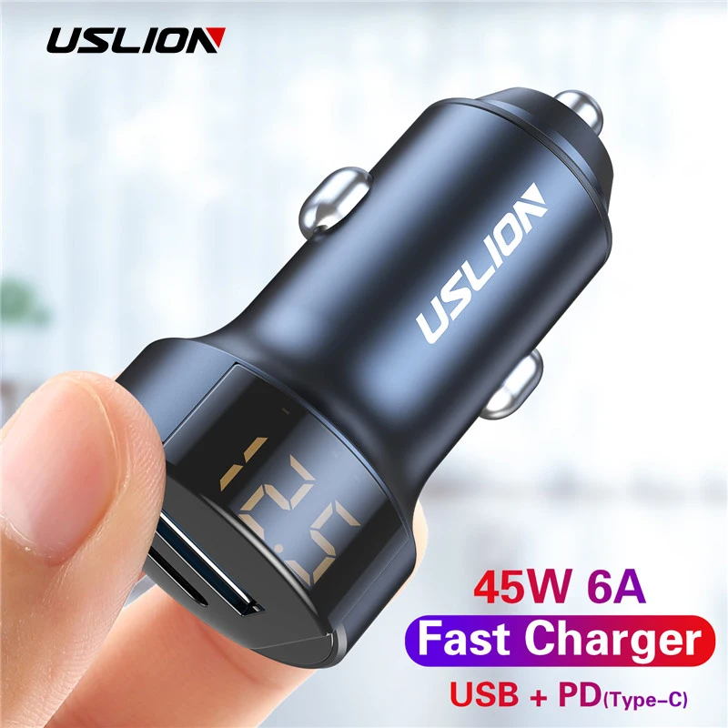 USLION PD цифровой дисплей 45 Вт Быстрая зарядка 3 0 USB Автомобильное зарядное