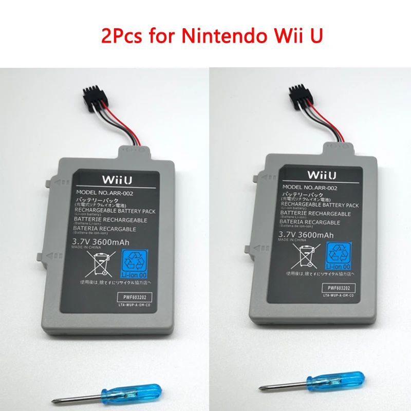 

2pcs/lot 3.7V 3600mAh Rechargeable Li-ion Battery Pack for Nintendo Wii U Gamepad ARR-002 Replacement Batteries with Screwdriver