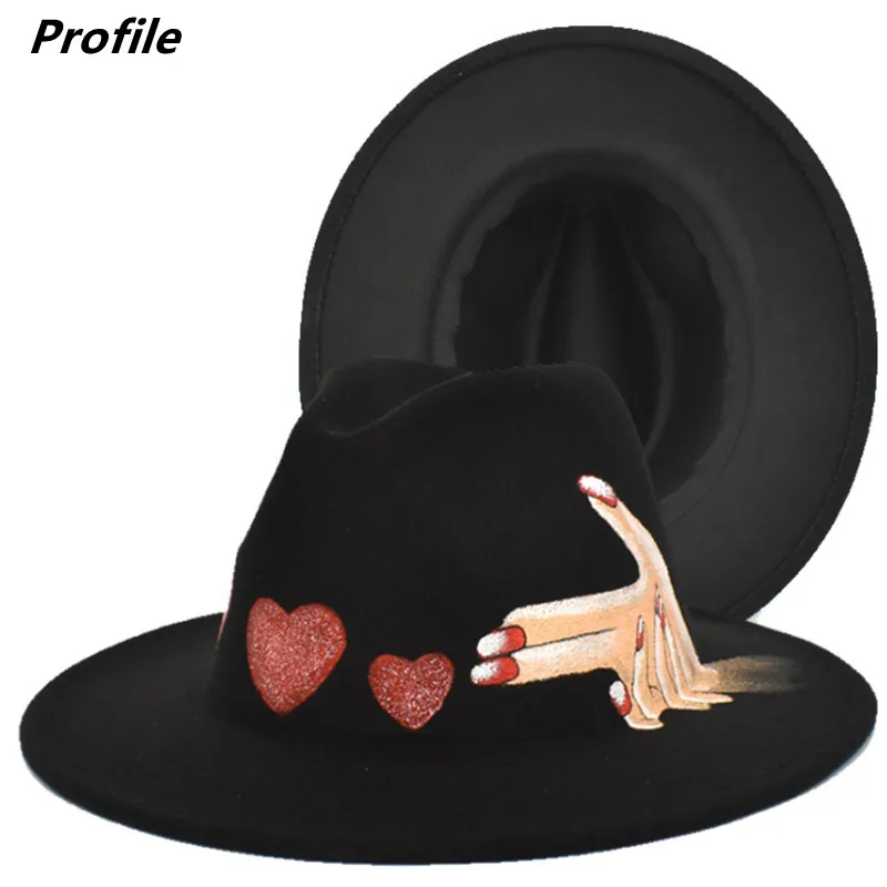 Hand-painted fedora hat love couple hat design hat wholesale flat brim jazz hat winter thickened fedora hat кепка мужская