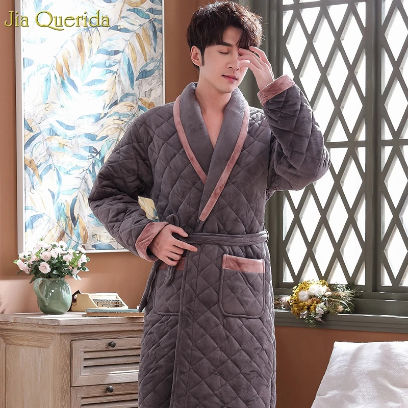 Мужской банный халат бархатный мягкий большого размера зимнее кимоно теплый