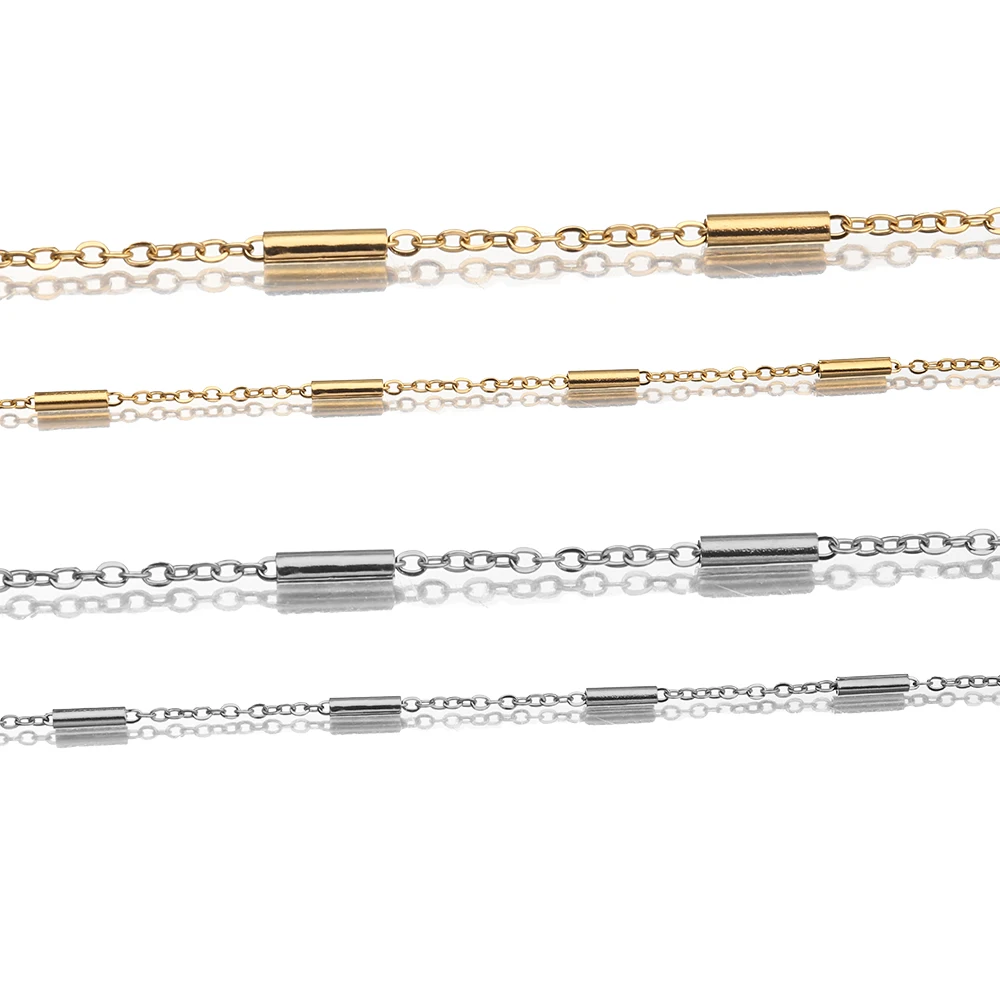 

2 Meters Clip Beads Tube Chains Stainless Steel Gold Cross Cable Chain for DIY Necklaces Bracelets Jewelry Making Accessories