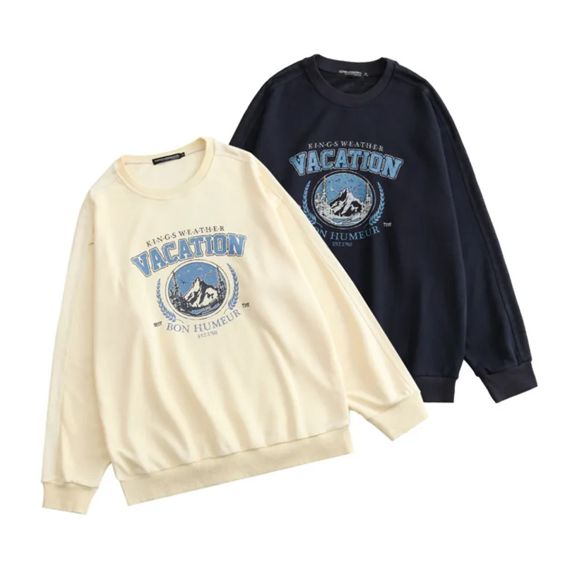 

Женские свитшоты оверсайз с винтажным принтом, свободные прямые пуловеры с круглым вырезом и длинным рукавом, повседневная одежда для пар, ...