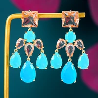 kellybola trendy rand unique design kleins blue tassel drop geometric zirconia earrings women party jewelry