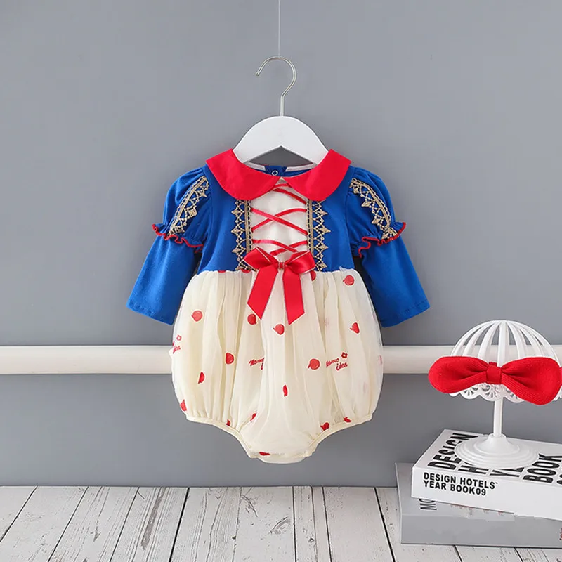 

Autumn Infant Bodysuits Baby Girls Long Sleeve Peter Pan Collar Clothes Baby Jumpsuits Girl Outfit with Hairband 0-2Y