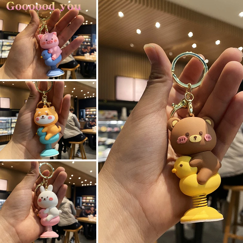 

1 Pcs Korea Cute Animal Keychain Women Fashion Car Key Chain Accessories Cartoon Silica Gel Spring Backpack Pendant Lovers Gift