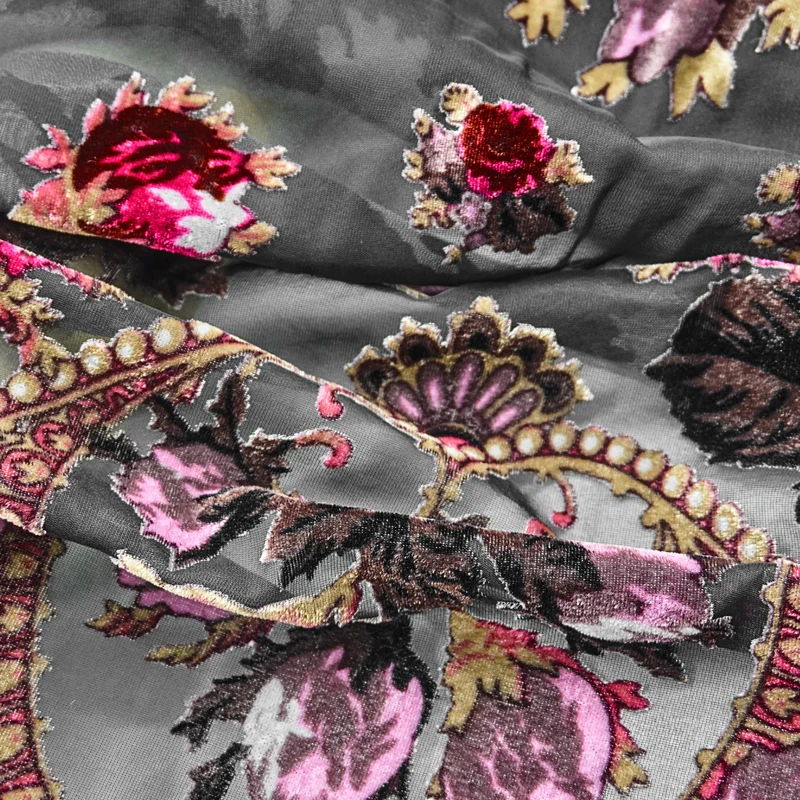 Пион на черной бархатной ткани с выгоранием Для платья тканевые - купить по