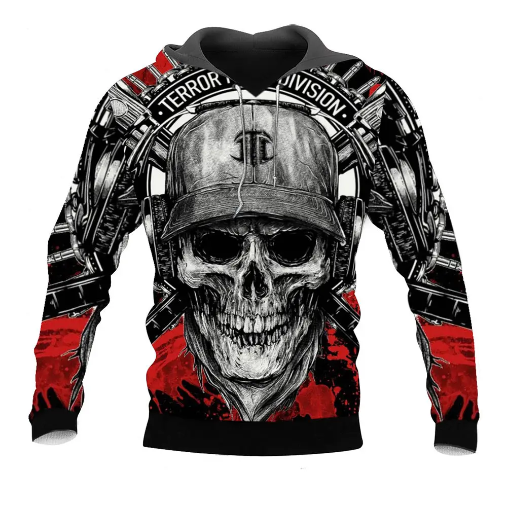 

Men Hooded Hoodies Skeleton Print Sweat Pullover Long Sleeve Top Halloween Vintage Autumn Winter Punk Moletom Streetwear Clothes