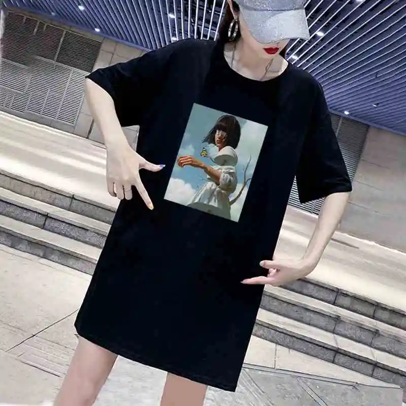 

Women Cool Girl Print Dresses Oversize Short Sleeve Casual Loose Female Summer Simple Harajuku Mini Plus Size T-shirt Dress 2020