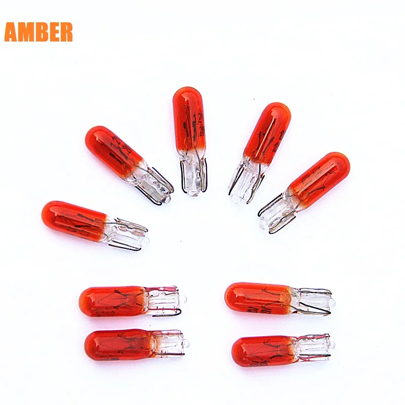 Фото 10 шт. T5 Amber синий и зеленый; Красный; Фиолетовый; Розовый теплый белый 1,2 W 194 501 галогенная лампочка боковых клиньях автомобильный светильник и... №5
