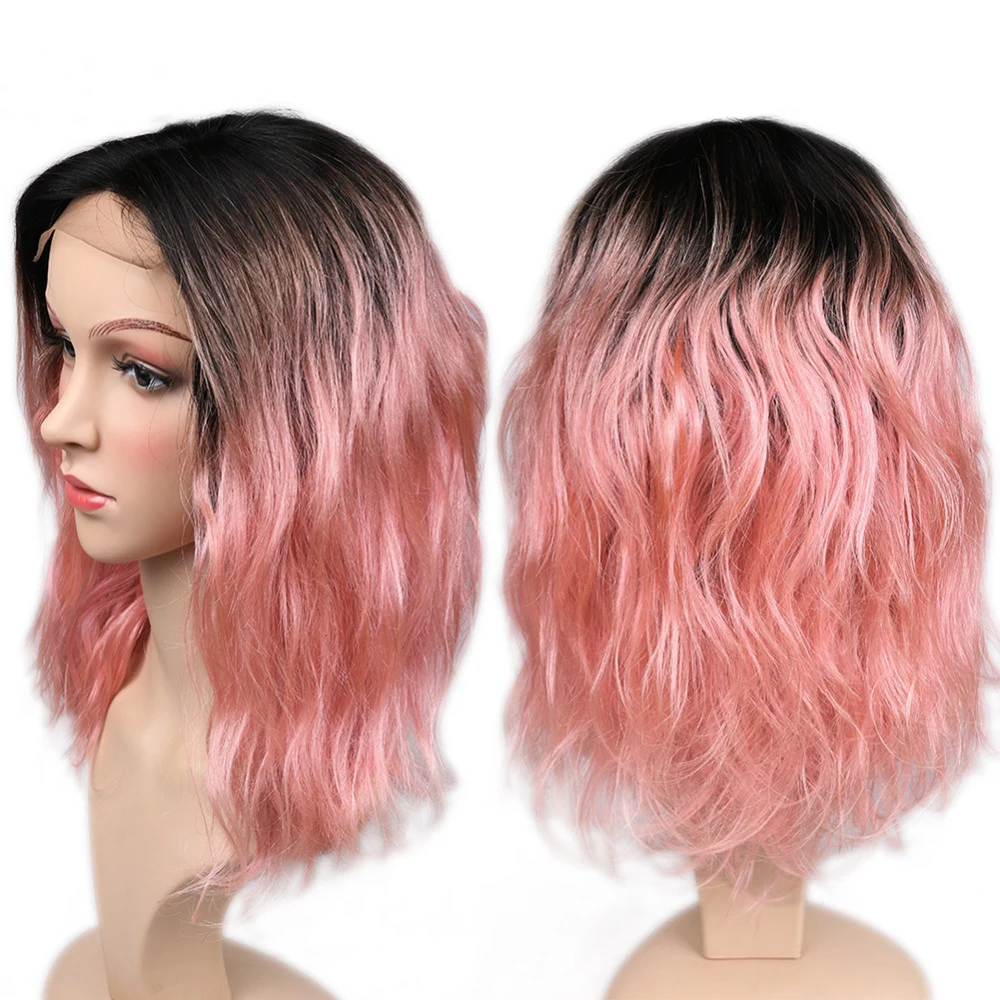 Ombre 1B розовый 13X4 кружевные передние человеческие волосы парики натуральные