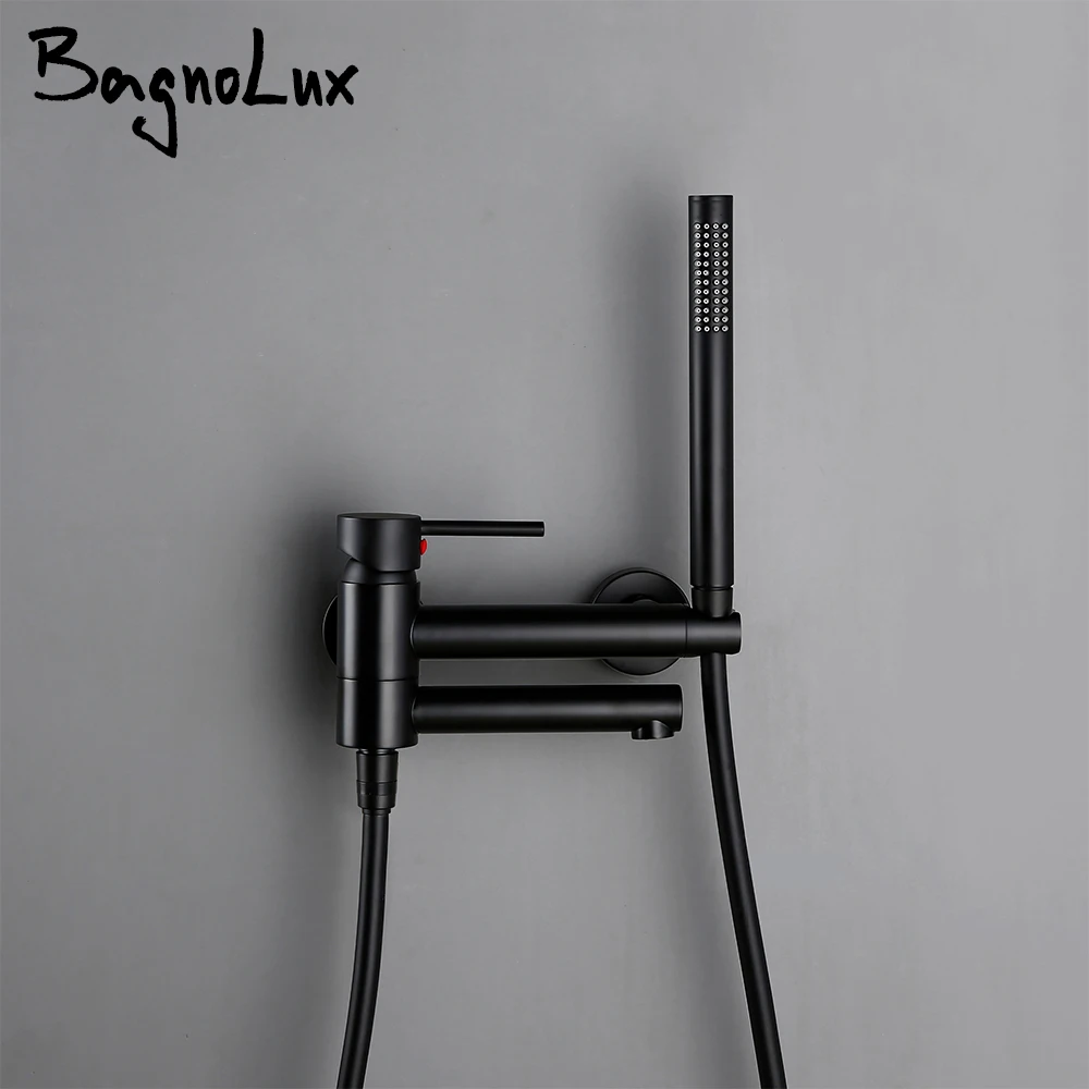 Bagnolux латунный черный настенный смеситель для горячей и холодной воды, смеситель для ванны, ручной душ - изображение