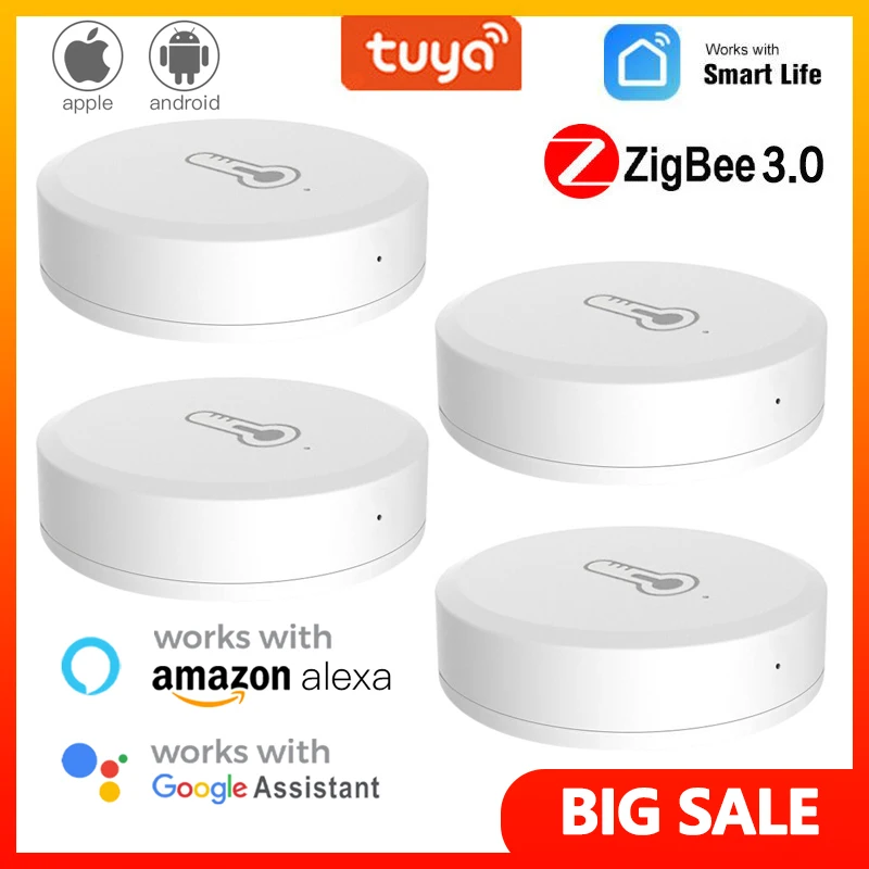 

Умный датчик температуры и влажности Tuya ZigBee3.0, работает с концентратором Zigbee через Alexa Google Home, безопасность умного дома, 5 шт.