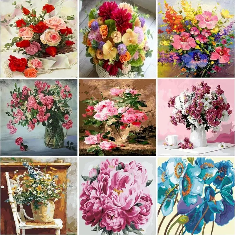 

SDOYUNO Paint By Numbers Flower Drawing On Canvas HandPainted DIY Picture By Number Flower Kits Home Decor Art Gift