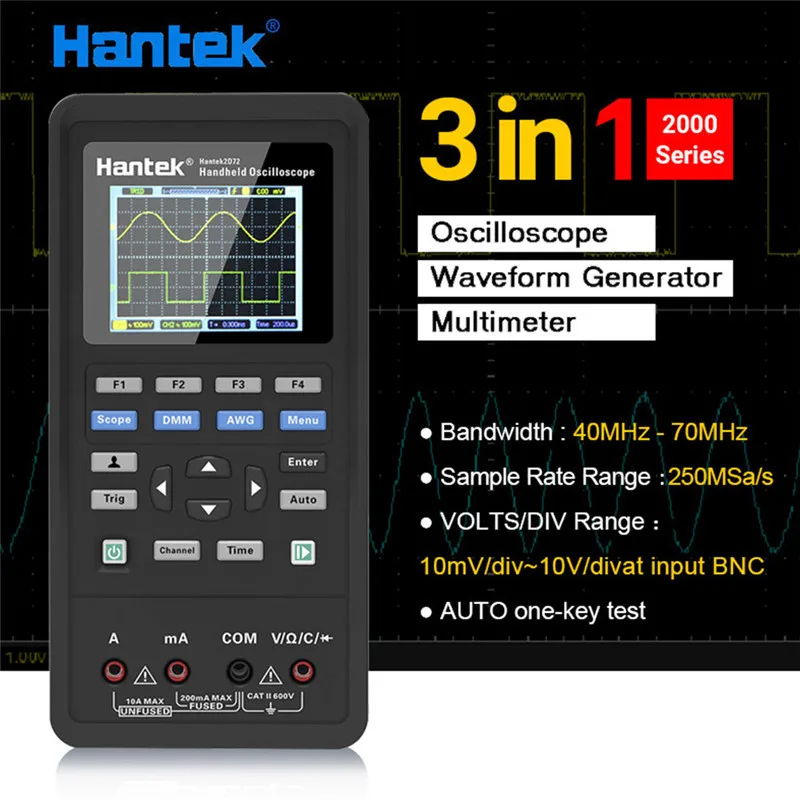 Hantek 3в1 цифровой осциллограф + генератор сигналов мультиметр портативный USB 2