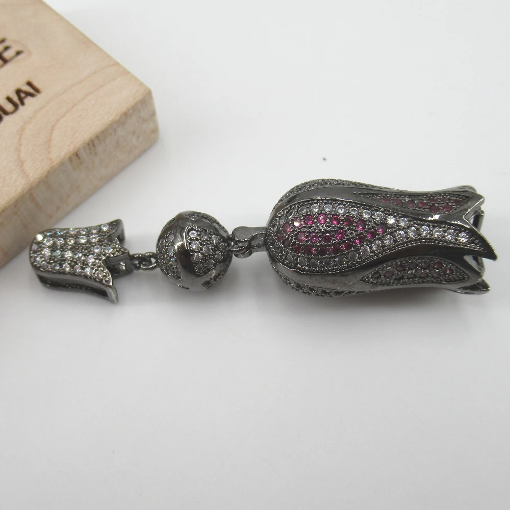 

APDGG 13x49mm Flower Ball Gold plated cubic zircon CZ Micro Pave Connector Tassel Pendant necklace Bracelet Jewelry DIY