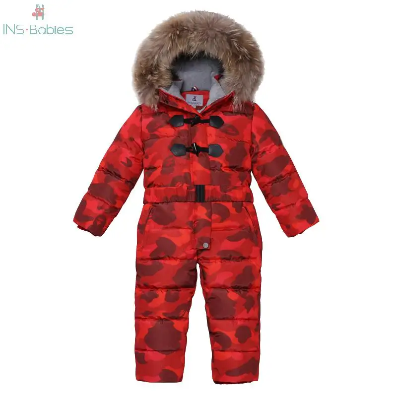 Теплый пуховик для девочек и мальчиков 803 комбинезон русской зимы с морозом до 25