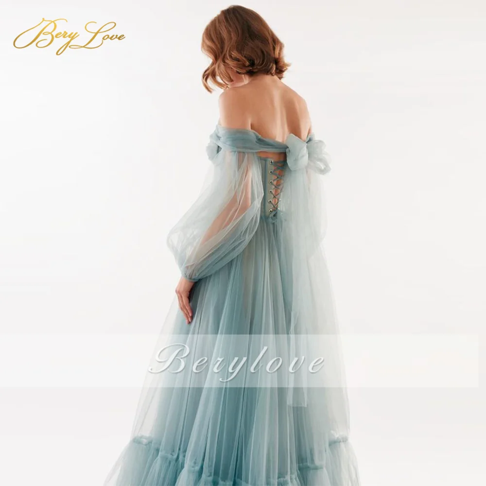 

Berylove Green A line off the Shoulder Prom Dress Sweetheart FloorLength Pleat Tulle Evening Dresses Elegant vestido Formal Gown