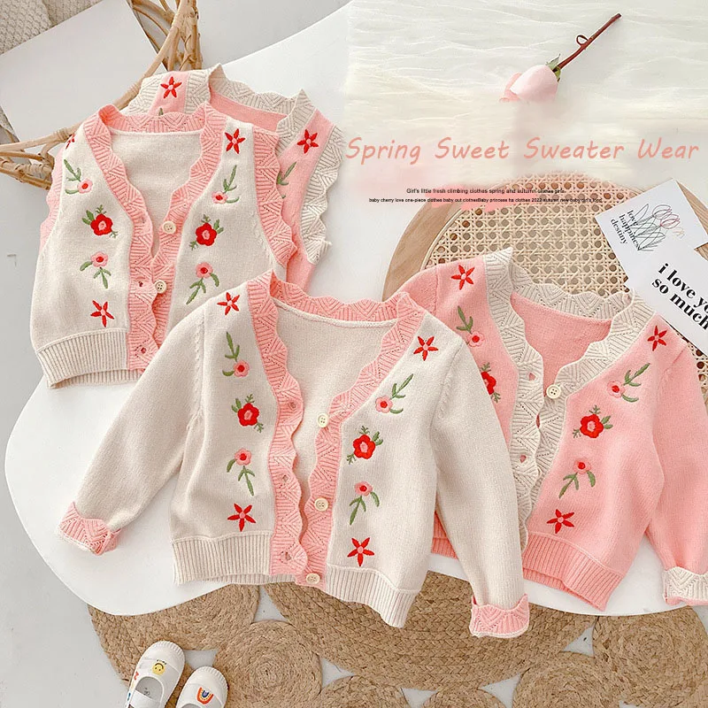 

MILANCEL, новинка весны 2022, детская одежда, вязаный кардиган для девочек, жилет с V-образным вырезом, свитер для девочек с длинным рукавом, детски...