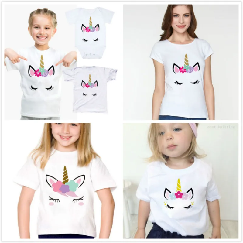 Одинаковые наряды для всей семьи топы мамы сына ребенка единорога летняя