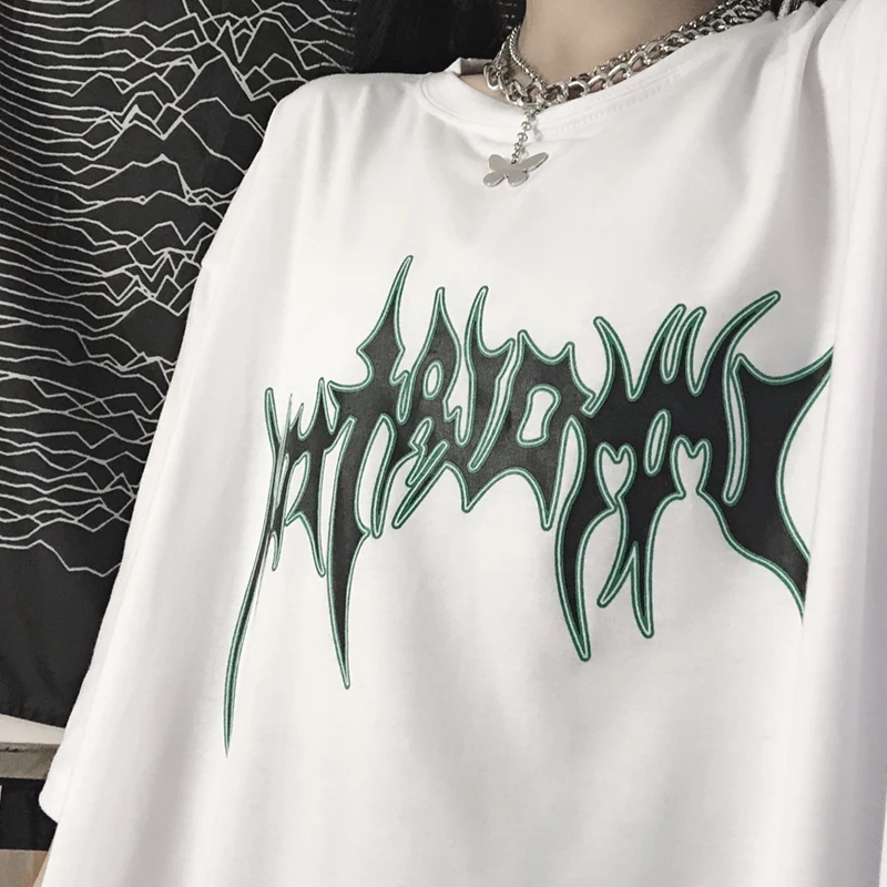 Футболка женская с коротким рукавом свободный винтажный топ буквенным принтом в