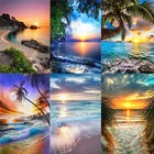 Алмазная живопись сделай сам, морской пейзаж, алмазная вышивка, стразы, мозаичная живопись, закат на пляже