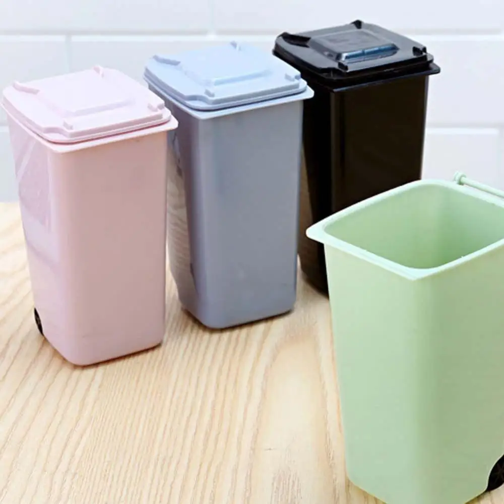 Holder Pen Storage Stationery Desk Tidy Organizer Mini Wheelie Trash Can Storage Bin Desktop Organizer