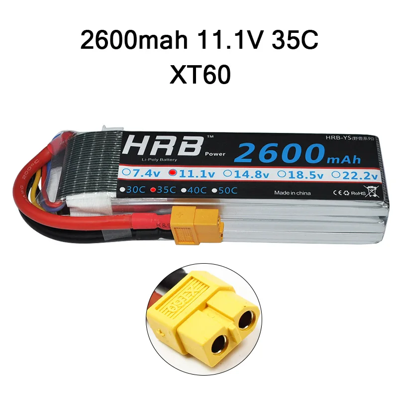3S 2600mah 35C X60 HRB Lipo 3S 4S 11,1 V 14,8 V 5000mah 2S 6S 7,4 V 22,2 V батарея 2200mah 2600mah 3300mah 6000mah T для TRAXXAS 1:10 RC автомобиля FPV лодки - Цвет: 3S 2600mah 35C X60