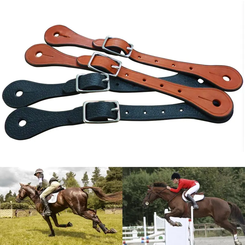 

1Pair Faux Leather Horse Riding Training Accessories Western Protective Spur Strap Thickened Alloy Buckle Equestrian Equipment